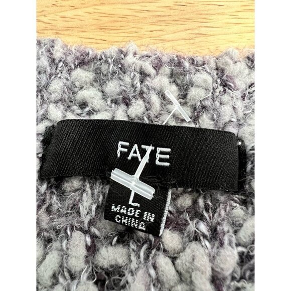 Fate Womens Pullover Sweater Purple/Gray Color Block Long Sleeve Knit Large - Picture 11 of 11
